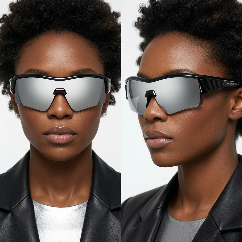 Sport Sunglasses‎ Women Half Frame Silver Mirrored Lens Running Cycling Glasses